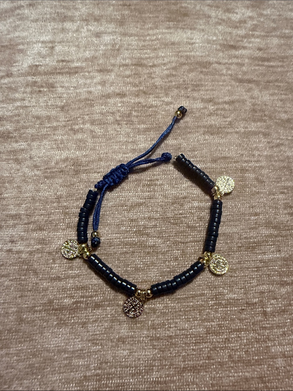 Gold Charm Navy Beaded Women's Bracelet San Benito